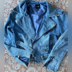 Brand new Boohoo size 4 denim biker. Style jacket